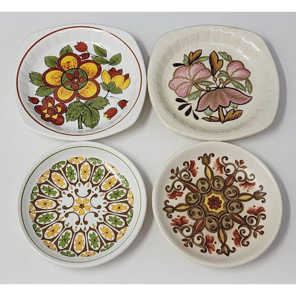 1970s Mismatched Trinket Dish Royal Worcester Palissy Floral Orange Green Boho - Picture 1 of 7